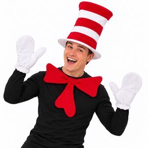 The Cat in the Hat Adult Costume Accessories Kit Hat Gloves Bow Tie Elope